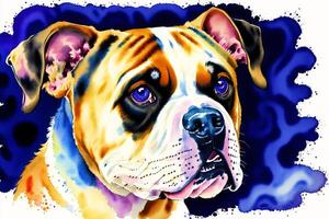 acquerello pittura di il leale americano bulldog. un' potente custode e famiglia compagno. generativo ai foto