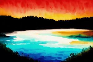 un' pittura di un' lago su il acquerello sfondo. acquerello dipingere. digitale arte, generativo ai foto