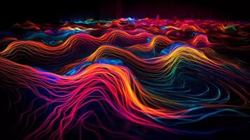 Esperienza il fusione di arte e tecnologia nel raggiante neon onde imbarcarsi su un' viaggio dove il confini fra arte e tecnologia generativo ai foto