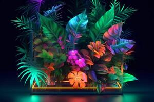 tropicale impianti futuristico elementi, succulento felci, neon pop generativo ai foto