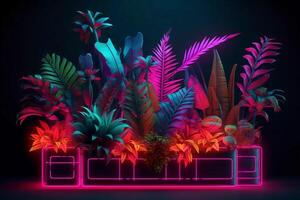 tropicale impianti futuristico elementi, succulento felci, neon pop generativo ai foto