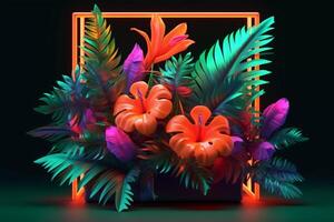 tropicale impianti futuristico elementi, succulento felci, neon pop generativo ai foto