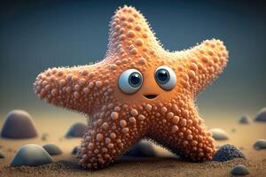 3d carino stella marina cartone animato. ai generato foto