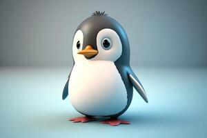 3d carino pinguino cartone animato. ai generato foto