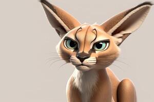 3d carino grande occhio Caracal cartone animato. ai generato foto