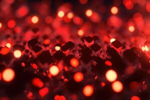 astratto Natale sfondo con bokeh sfocato luci e rosso colore.ai generato foto