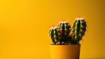 cactus nel giallo pentola su giallo sfondo con copia spazio. minimo style.ai generativo foto