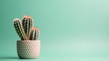 cactus nel un' pentola su verde sfondo. minimo concetto.ai generativo foto