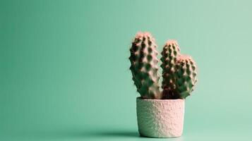 cactus nel un' pentola su verde sfondo. minimo concetto.ai generativo foto