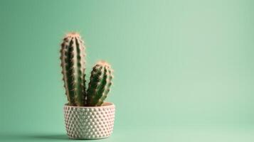 cactus nel un' pentola su verde sfondo. minimo concetto.ai generativo foto