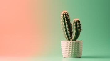 cactus nel un' pentola su verde sfondo. minimo concetto.ai generativo foto