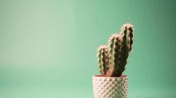 cactus nel un' pentola su verde sfondo. minimo concetto.ai generativo foto