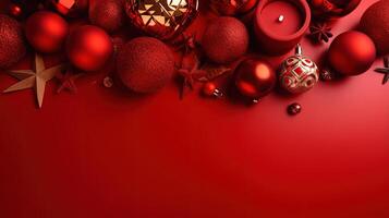 Natale palline su rosso sfondo con copia spazio per il tuo testo.ai generativo foto