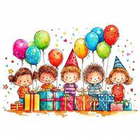 bambini cartone animato compleanno sfondo. illustrazione ai generativo foto