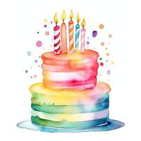 acquerello compleanno torta. illustrazione ai generativo foto