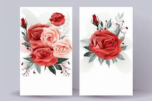 fiori Rose disegno, decorato carta sfondo, verticale banner collezione per invito, primavera e nozze carta, copia spazio a centro. generativo ai foto