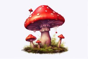 rosso fungo illustrazione isolato su bianca sfondo. ai generativo foto