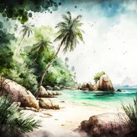 acquerello tropicale spiaggia ai generato foto