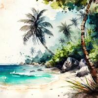 acquerello tropicale spiaggia ai generato foto