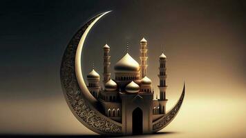 3d rendere di squisito mezzaluna Luna con raggiante moschea e copia spazio. islamico religioso concetto. foto
