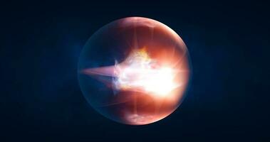 astratto palla sfera pianeta iridescente energia trasparente bicchiere Magia con energia onde nel il nucleo astratto sfondo foto