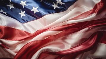 cattura Immagine di Stati Uniti d'America nazionale tessuto bandiera sfondo. concetto di 4 ° di luglio, memoriale giorno, veterani giorno, americano indipendenza giorno celebrazione, generativo ai tecnologia. foto