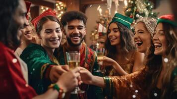 contento persone con Champagne su Natale festa. illustrazione ai generativo foto