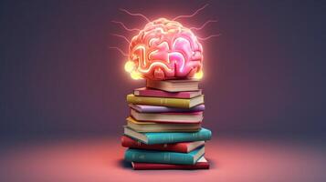 cervello e pila di libri. illustrazione ai generativo foto