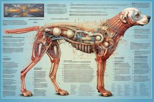 cane cyborg animale dettagliato infografica, pieno dettagli anatomia manifesto diagramma illustrazione generativo ai foto