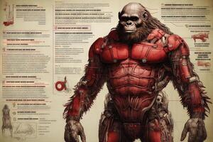 gorilla scimmia scimmia cyborg animale dettagliato infografica, pieno dettagli anatomia manifesto diagramma illustrazione generativo ai foto