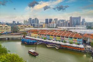 aereo Visualizza paesaggio urbano di clarke banchina, Singapore città orizzonte foto