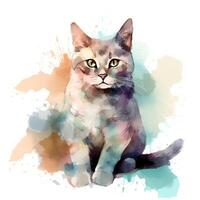generativo ai contenuto, carino gattino mano disegno, grigio gatto su isolato bianca sfondo. acquerello illustrazione foto