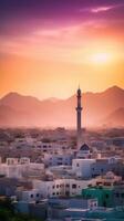 sultanato di Oman, il vecchio cittadina di moscato edifici durante tramonto o Alba. generativo ai tecnologia. foto