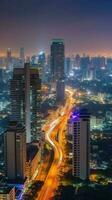 paesaggio urbano notte Visualizza di Residenziale case e alto grattacieli nel finanziario quartiere a bangkok Tailandia. generativo ai tecnologia. foto