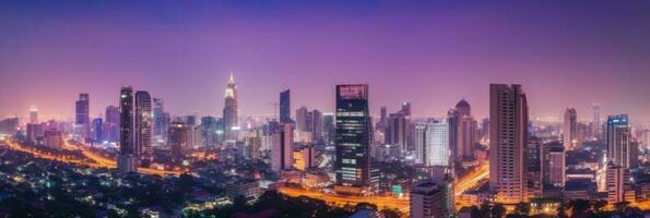 paesaggio urbano notte Visualizza di Residenziale case e alto grattacieli nel finanziario quartiere a bangkok Tailandia. generativo ai tecnologia. foto