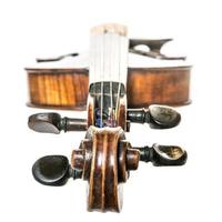 vecchio violino antico marrone scuro isolato su bianco foto