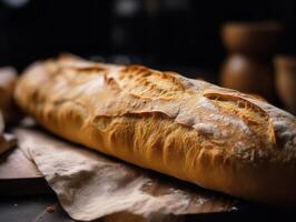 il croccante dettaglio di un' appena al forno baguette foto