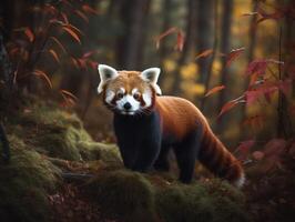 il sognante sguardo di il rosso panda nel bambù foresta foto