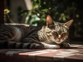 il tranquillo soriano gatto godendo un' pigro pomeriggio foto
