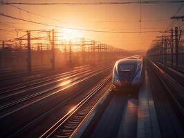 sagome di velocità proiettile treni a tramonto foto