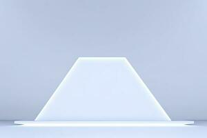 realistico podio Schermo con neon bianca luci, Prodotto Schermo sfondo con leggero telaio, bianca prodio Prodotto Schermo con leggero effetto, neon luci sfondo, creare ai foto