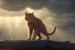 gatto su un' fulmine sfondo illustrazione generativo ai foto