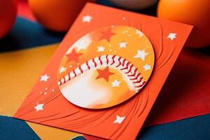 baseball gioco carta oranfe palla illustrazione generativo ai foto