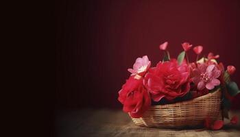 rosso fiore nel il cestino per amore celebrazione , generativo ai foto