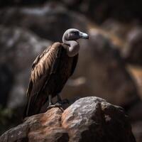 avvoltoio su un' roccia ai generato foto