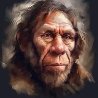 illustrazione ritratto di neandertaliano ai generato foto