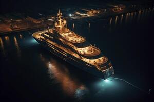 generativo ai illustrazione di superyacht a notte foto