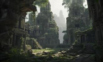 generativo ai illustrazione di antico tempio rovine nel un' giungla foto