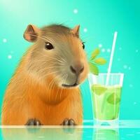 carino capibara con estate cocktail. illustrazione ai generativo foto
