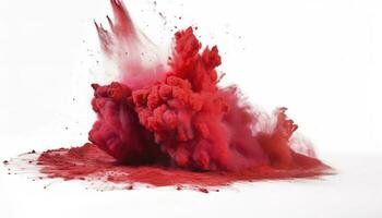 luminosa rosso holi dipingere colore polvere Festival esplosione isolato bianca sfondo. industriale Stampa concetto sfondo, creare ai foto